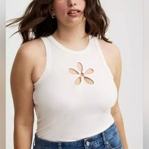 Torrid 00 Flower‎ O-Ring Rib Tank Whisper White Ivory